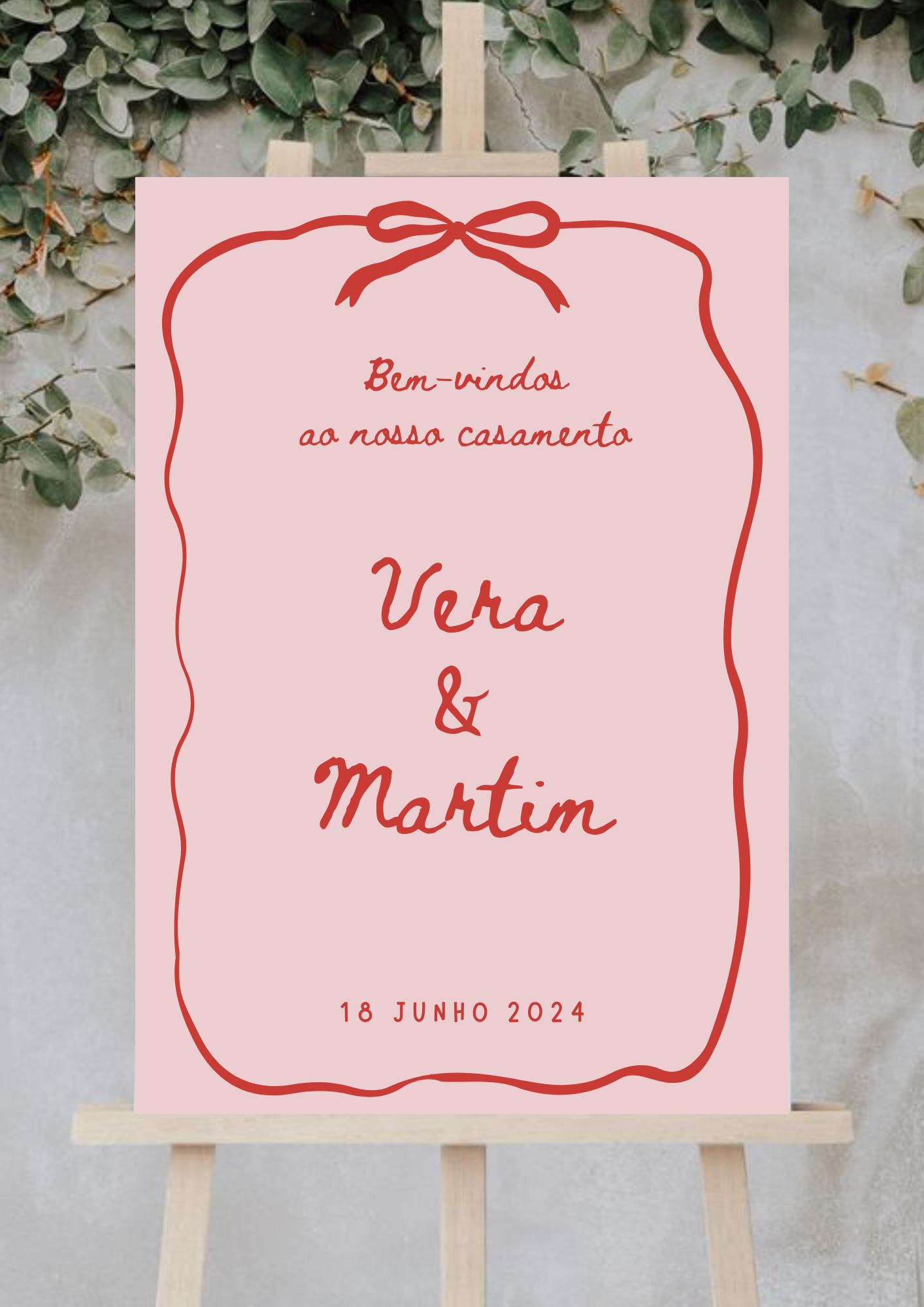 Placa de Boas Vindas - Tema Laço Vermelho