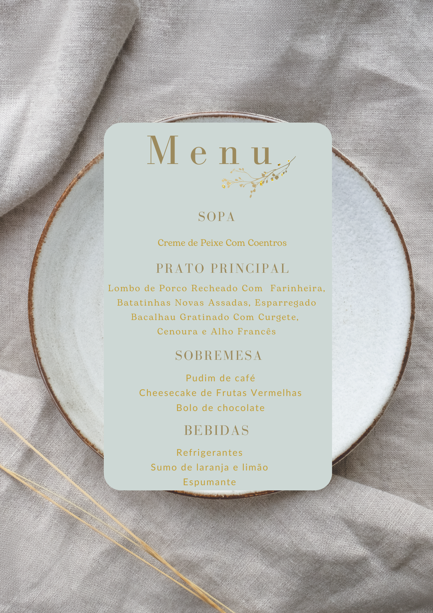 Menu - Tema Pomba Dourada