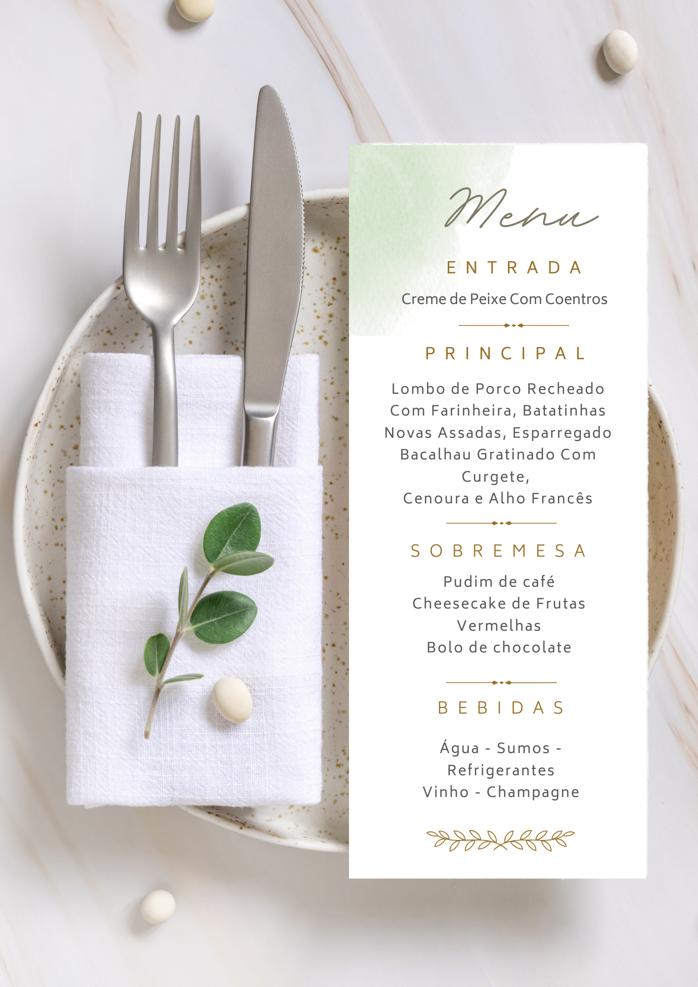 Menu - Tema Pomba Branca e Verde