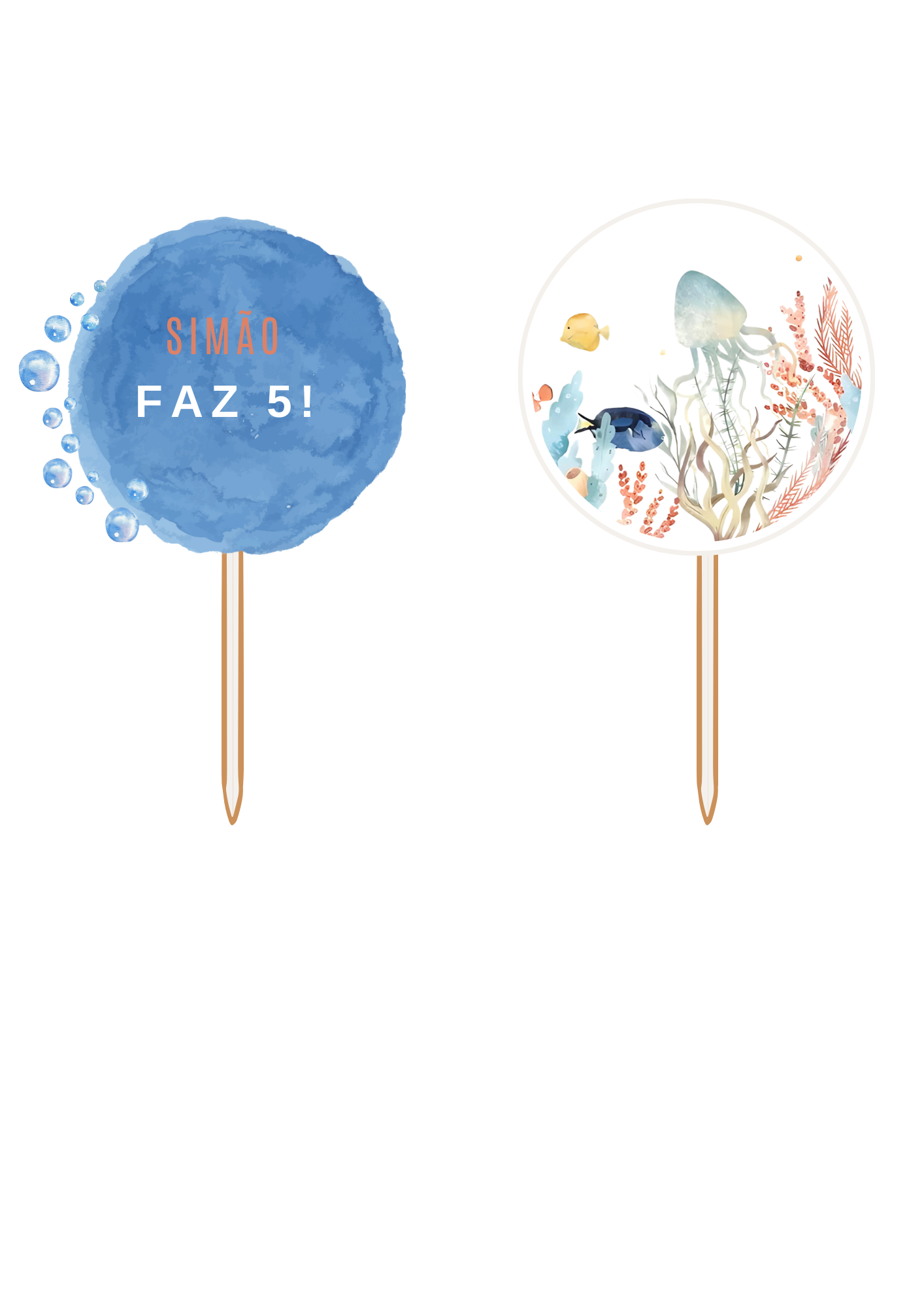 Topper de Cupcakes - Tema Oceano