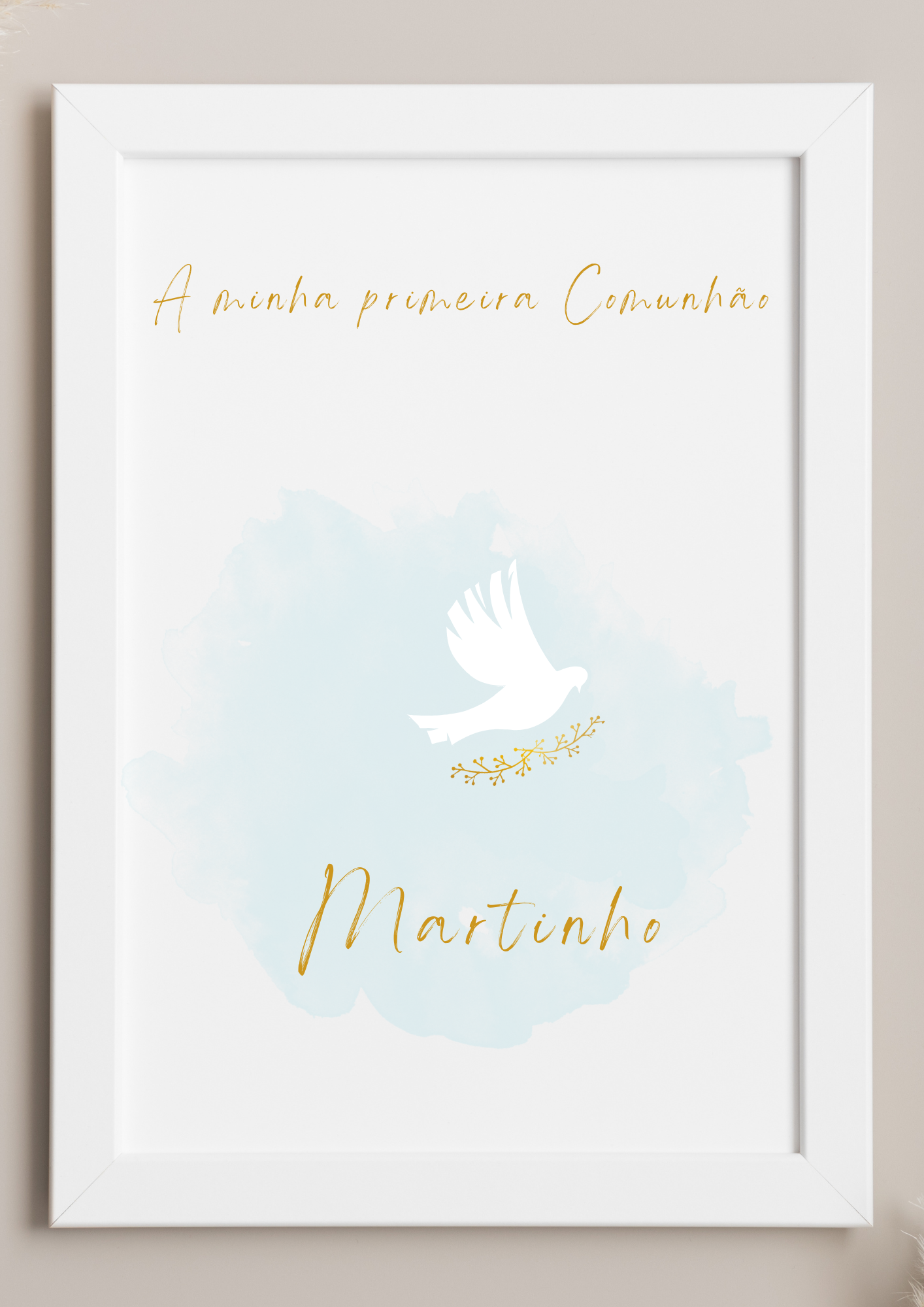 Poster de Mesa de Bolo - Tema Pomba Branca e Azul