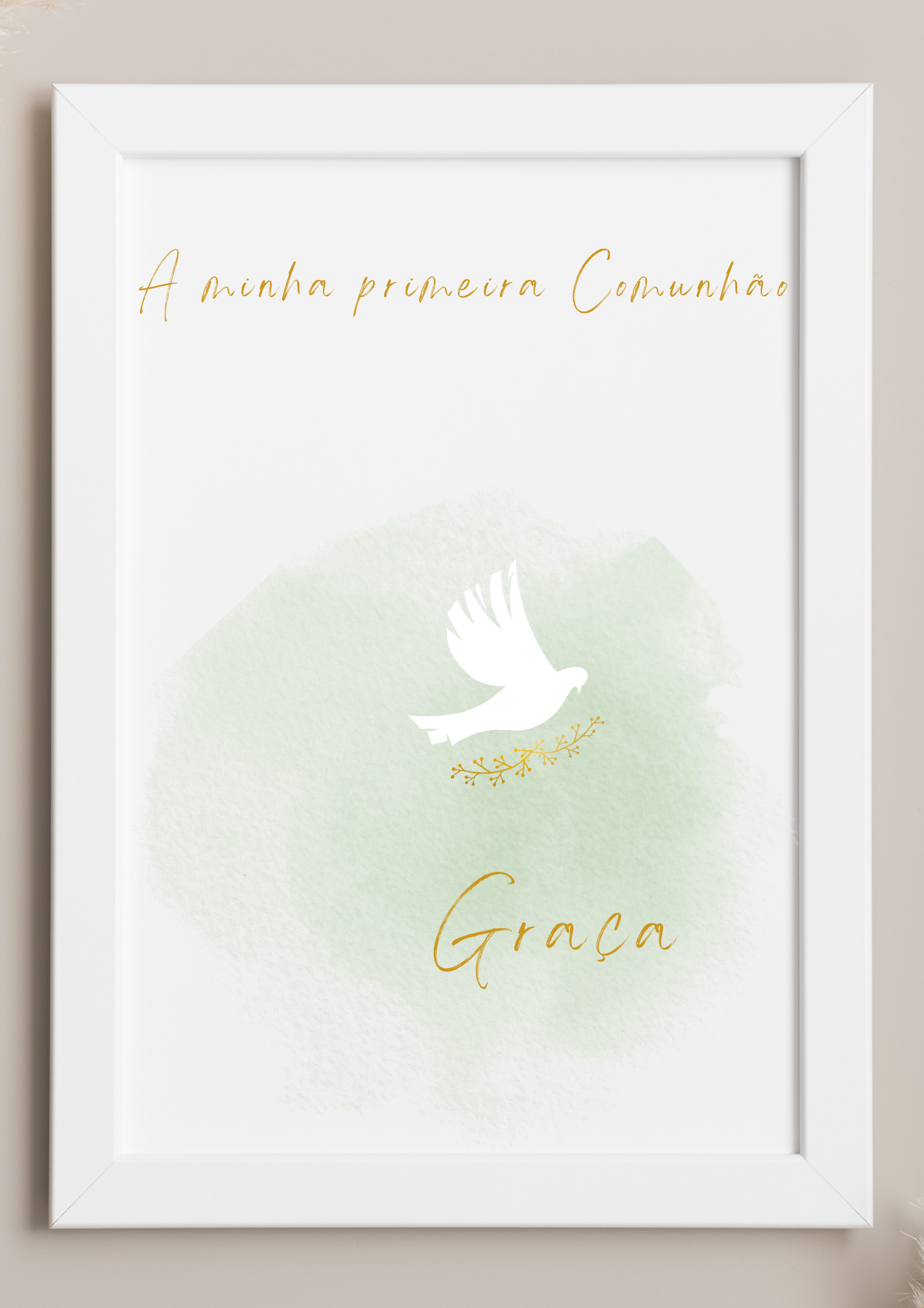 Poster de Mesa de Bolo - Tema Pomba Branca e Verde