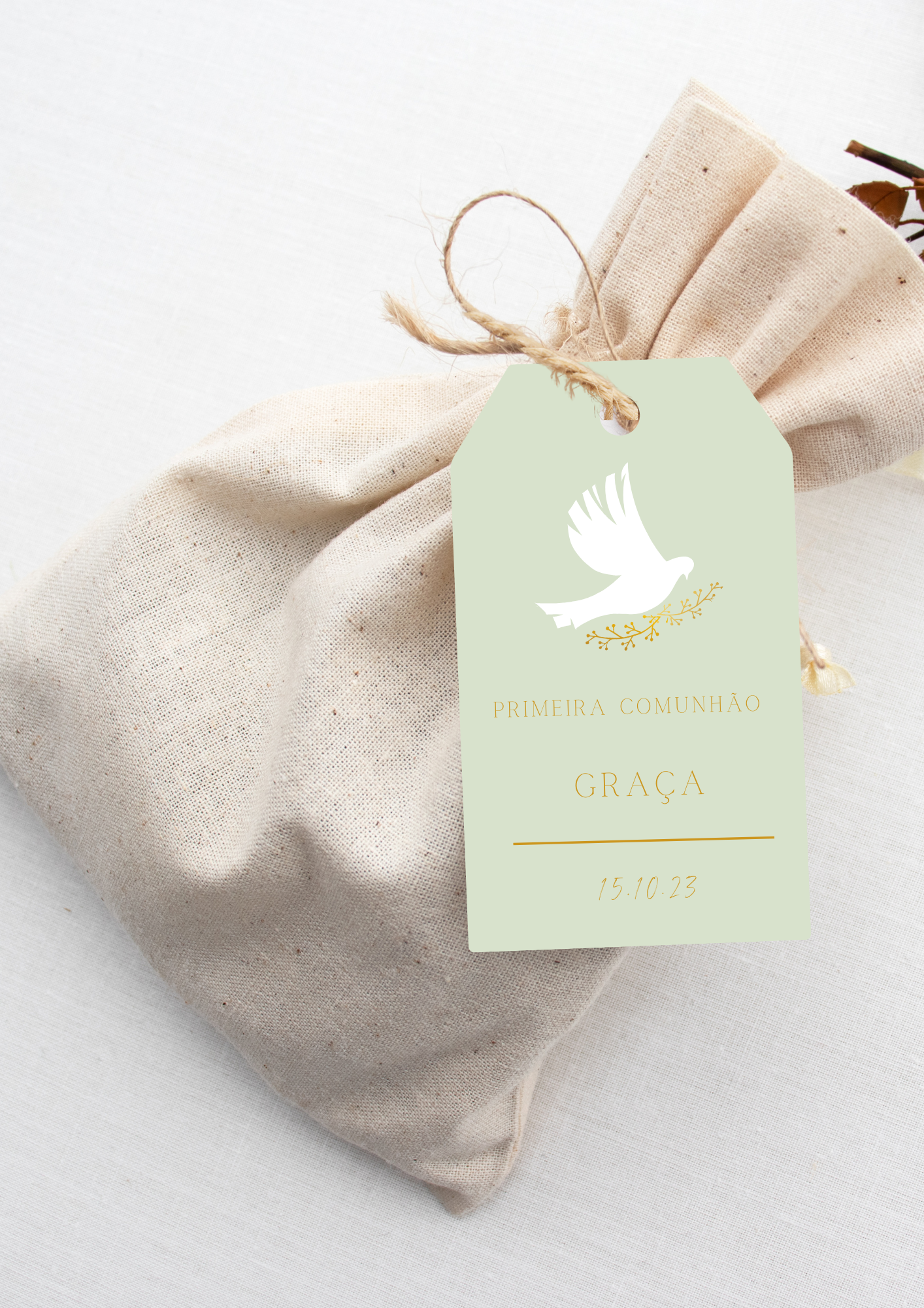 Cartão de Agradecimento - Tema Pomba Branca e Verde