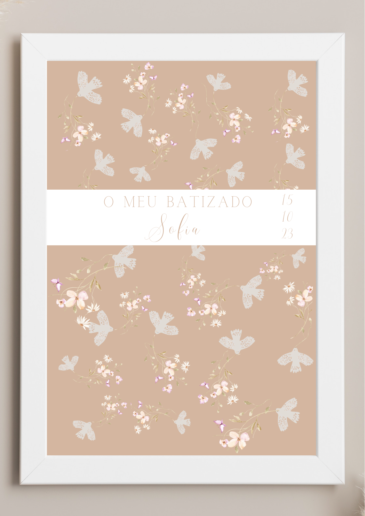 Poster de Mesa de Bolo - Tema Raminho Bege