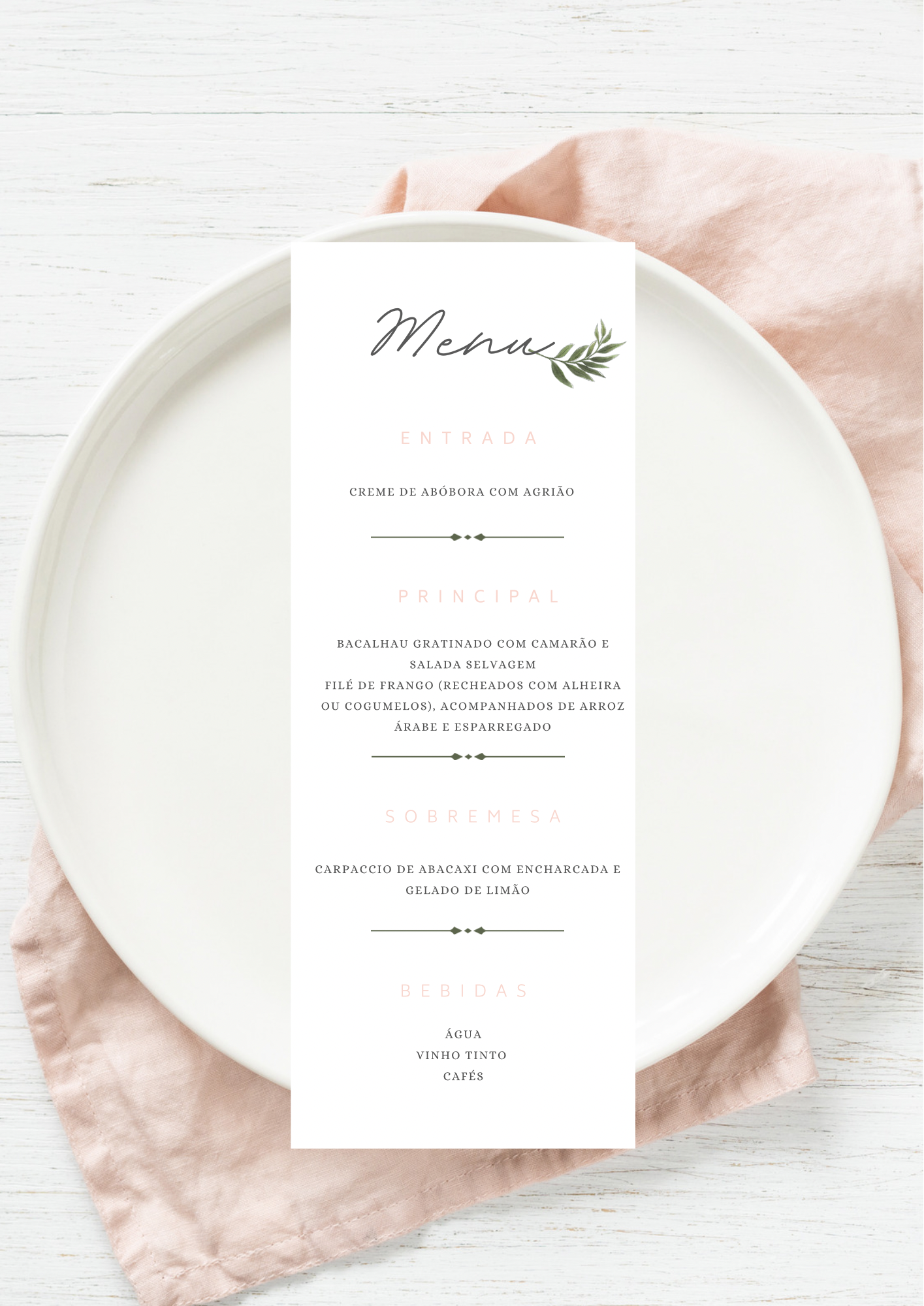 Menu - Tema Pomba Rosa