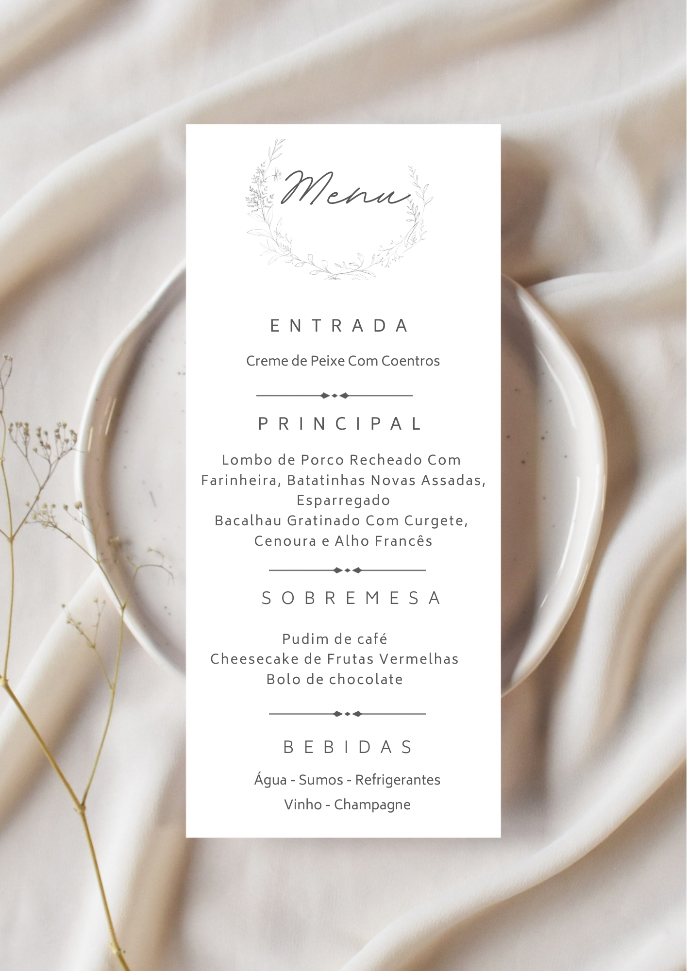 Menu - Tema Coroa Cinza