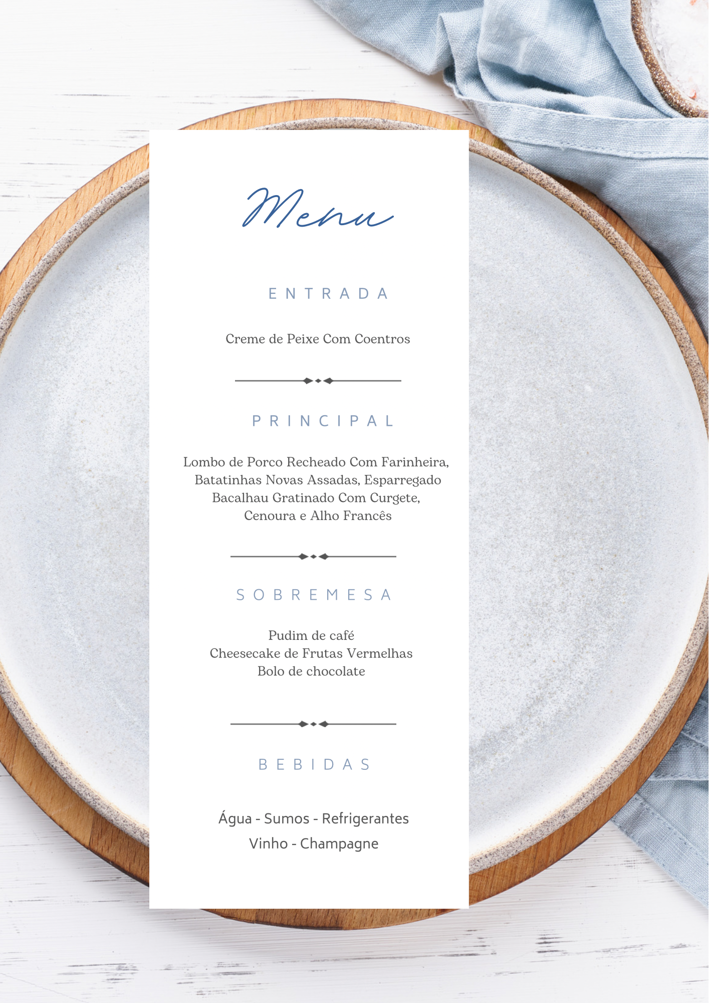 Menu - Tema Cornucópias Azuis