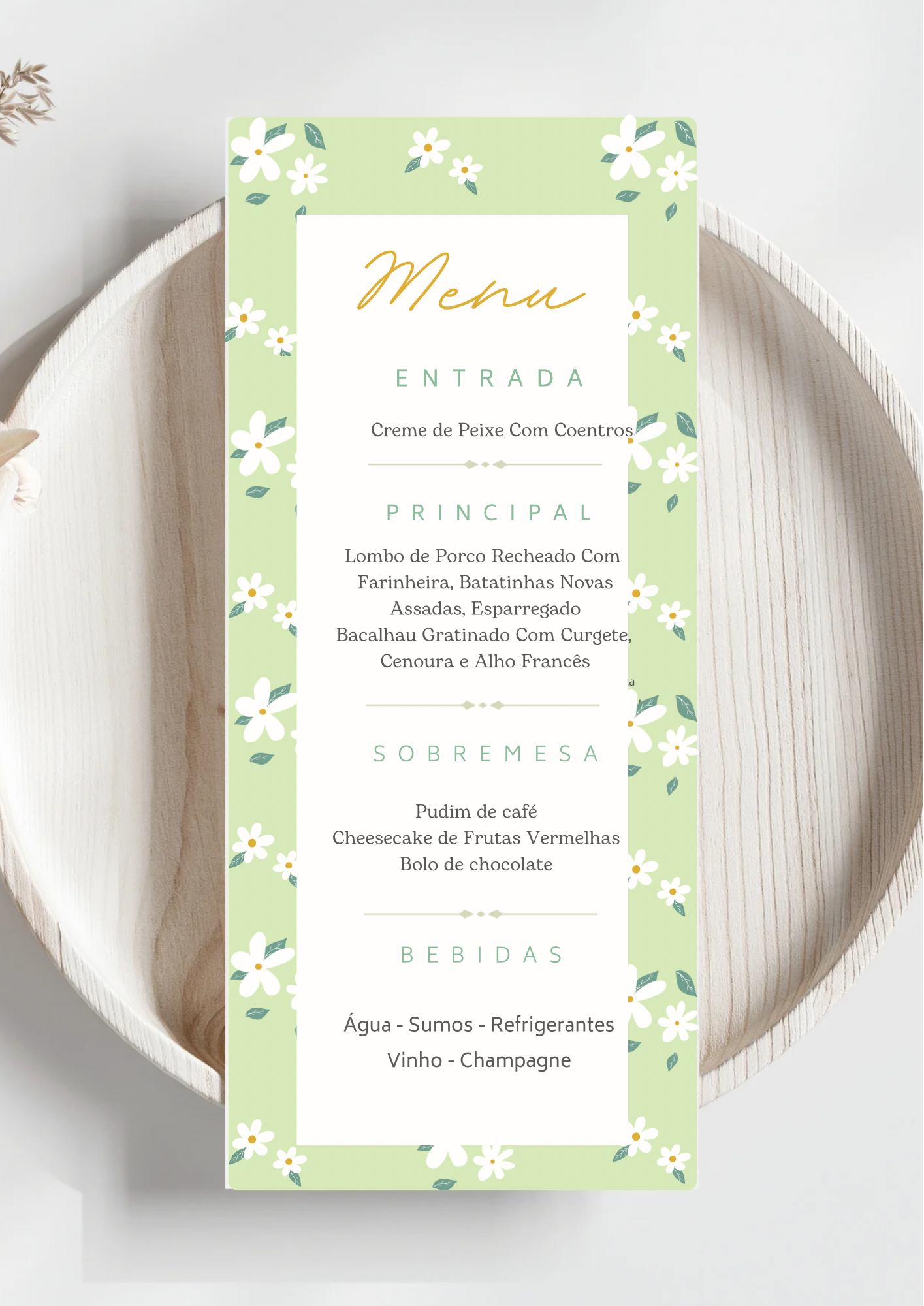 Menu - Tema Jasmim Verde