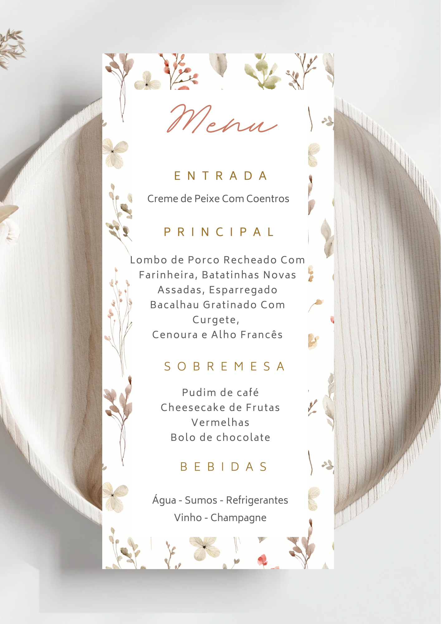Menu - Tema Flores da Floresta