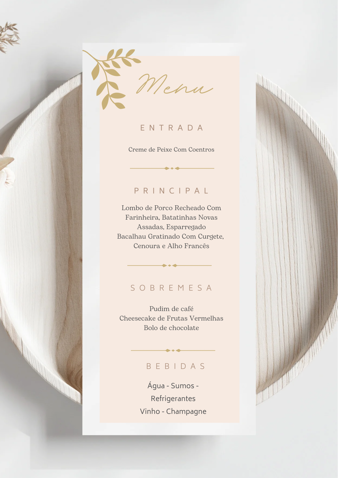 Menu - Tema Folhas Douradas