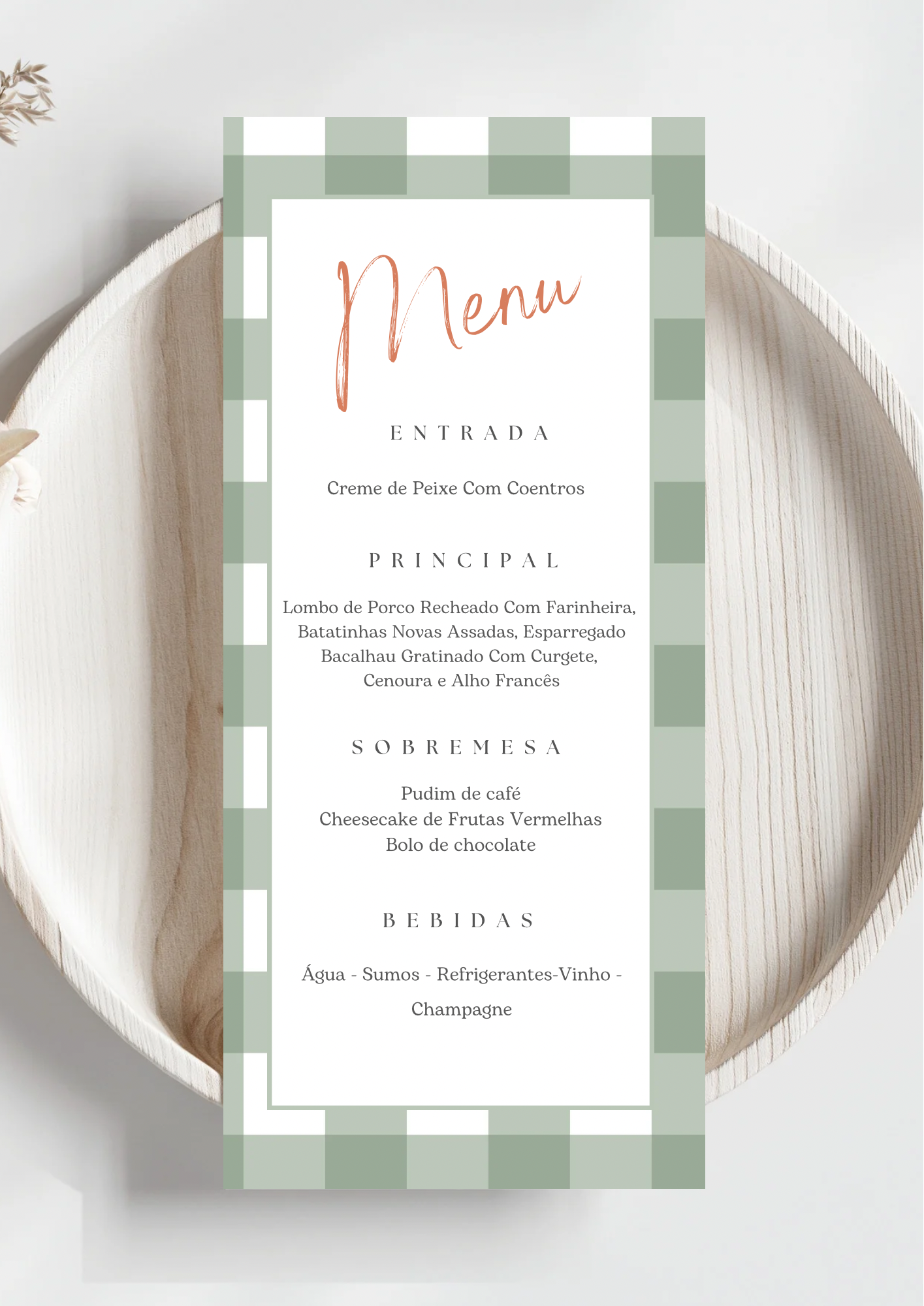Menu - Tema Xadrez Verde