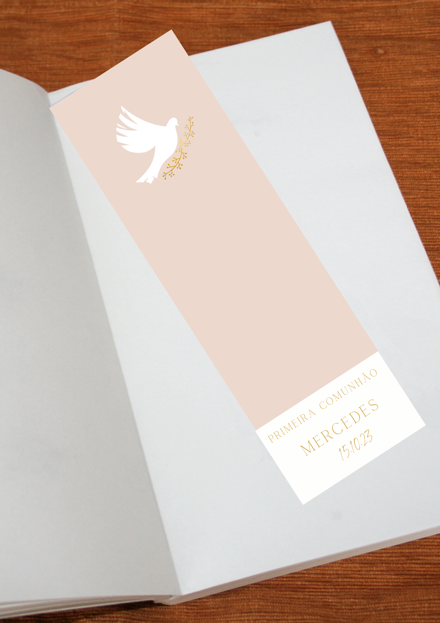 Marcador de Livro - Tema Pomba Branca e Rosa