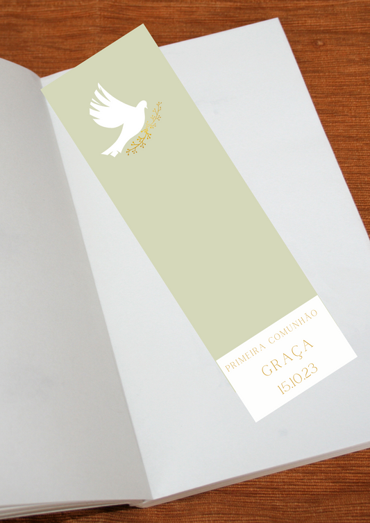Marcador de Livro - Tema Pomba Branca e Verde