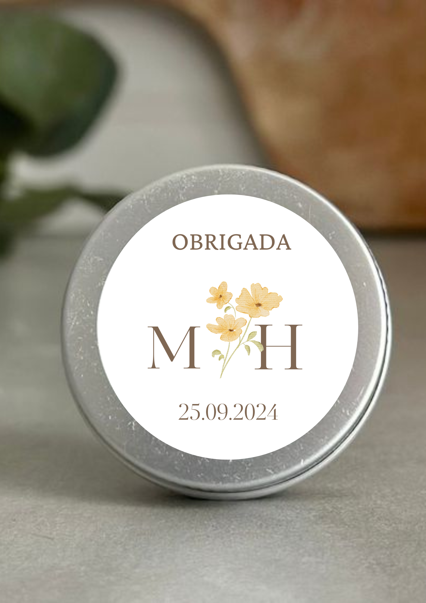 Etiqueta Redonda Grande - Tema Ramo Amarelo