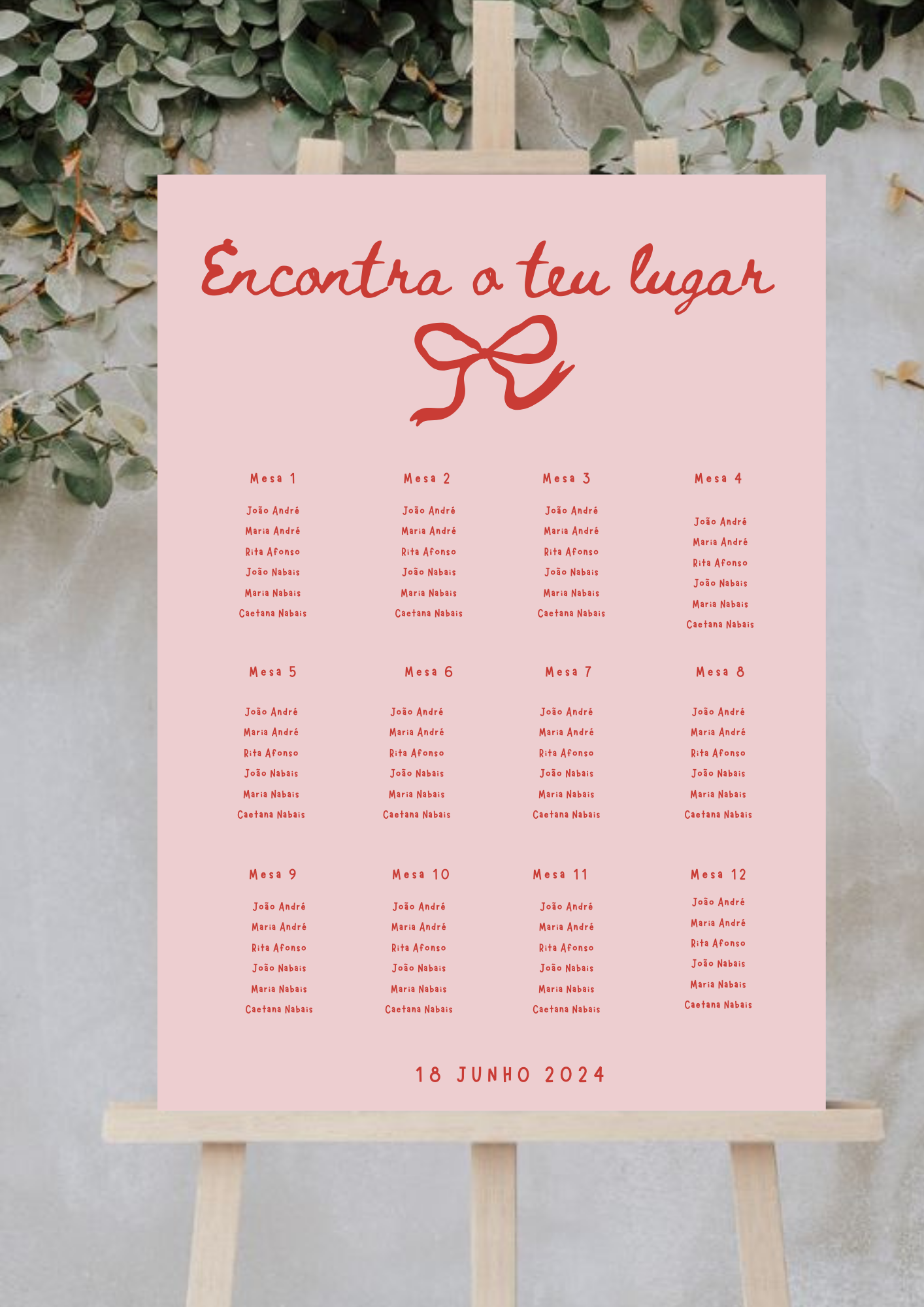 Placa de Lugares - Tema Laço Vermelho