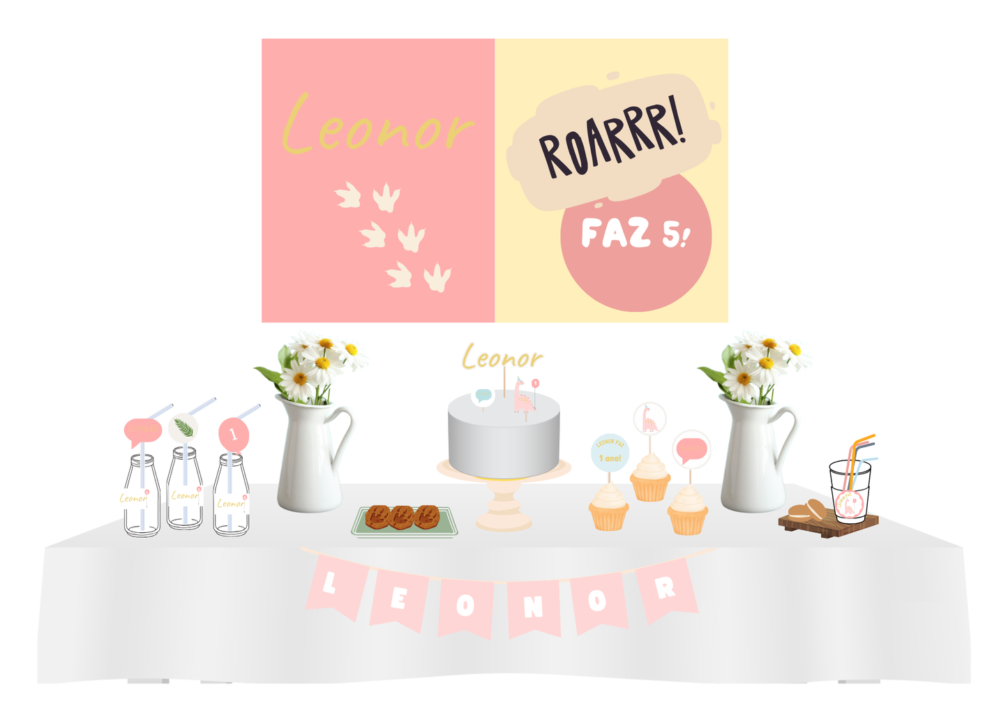 Tema Dinossauro Rosa | Kit S