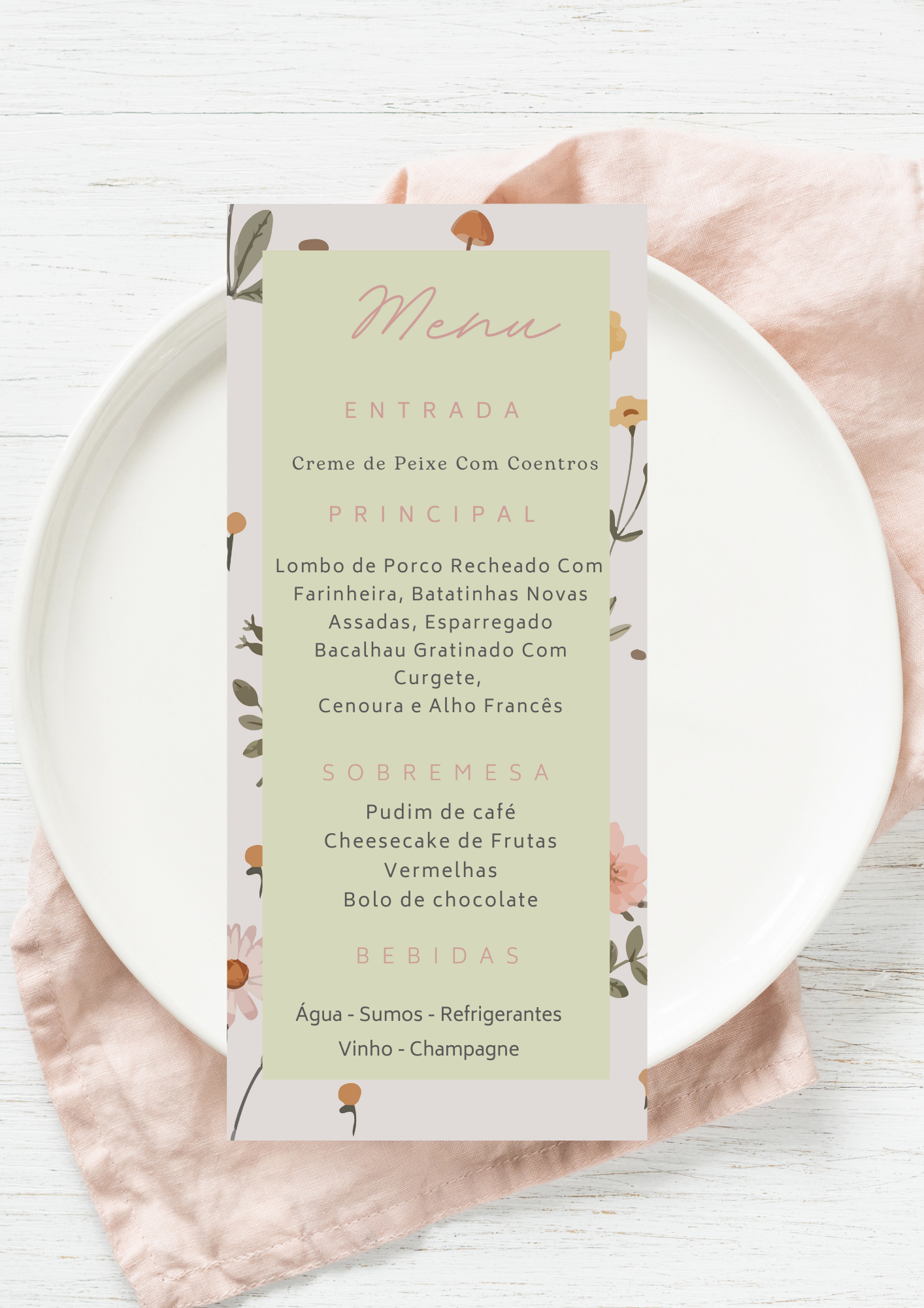 Menu - Tema Flores do Campo
