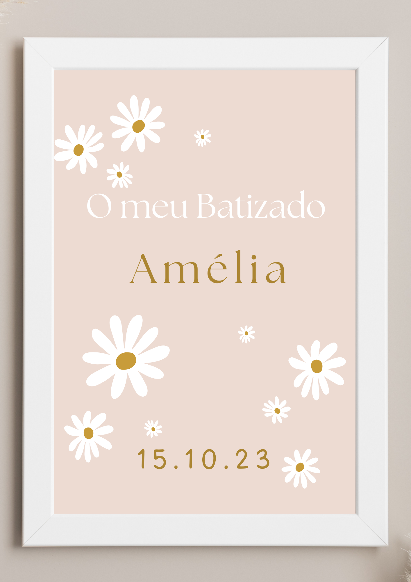 Poster de Mesa de Bolo - Tema Malmequer Bege