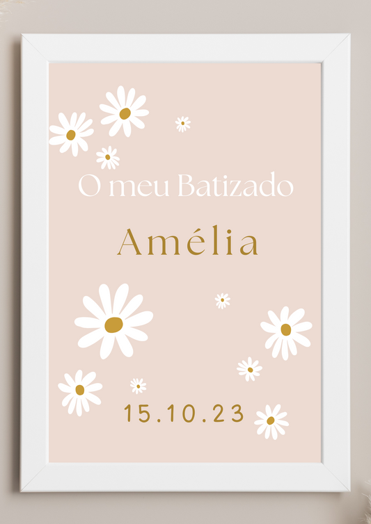 Poster de Mesa de Bolo - Tema Malmequer Bege