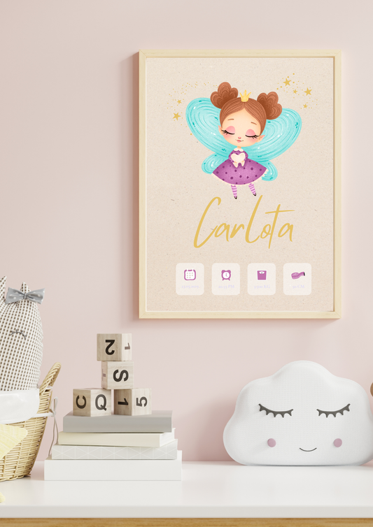 Quadro de Nascimento - Tema Fada Rosa