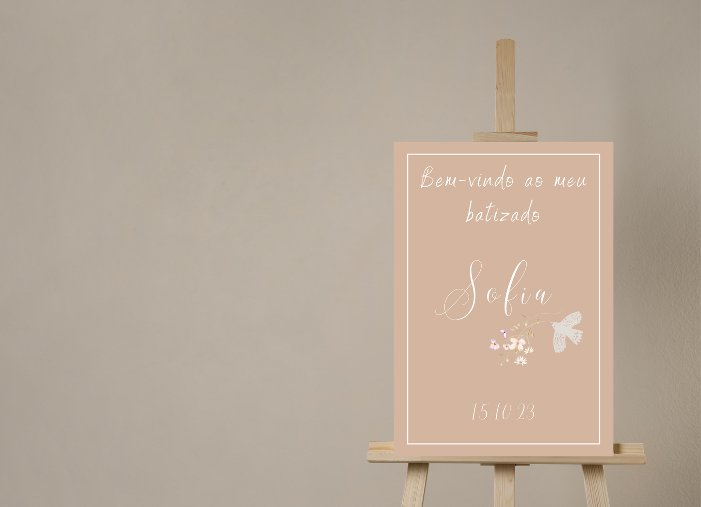 Placa de Boas Vindas - Tema Raminho Bege