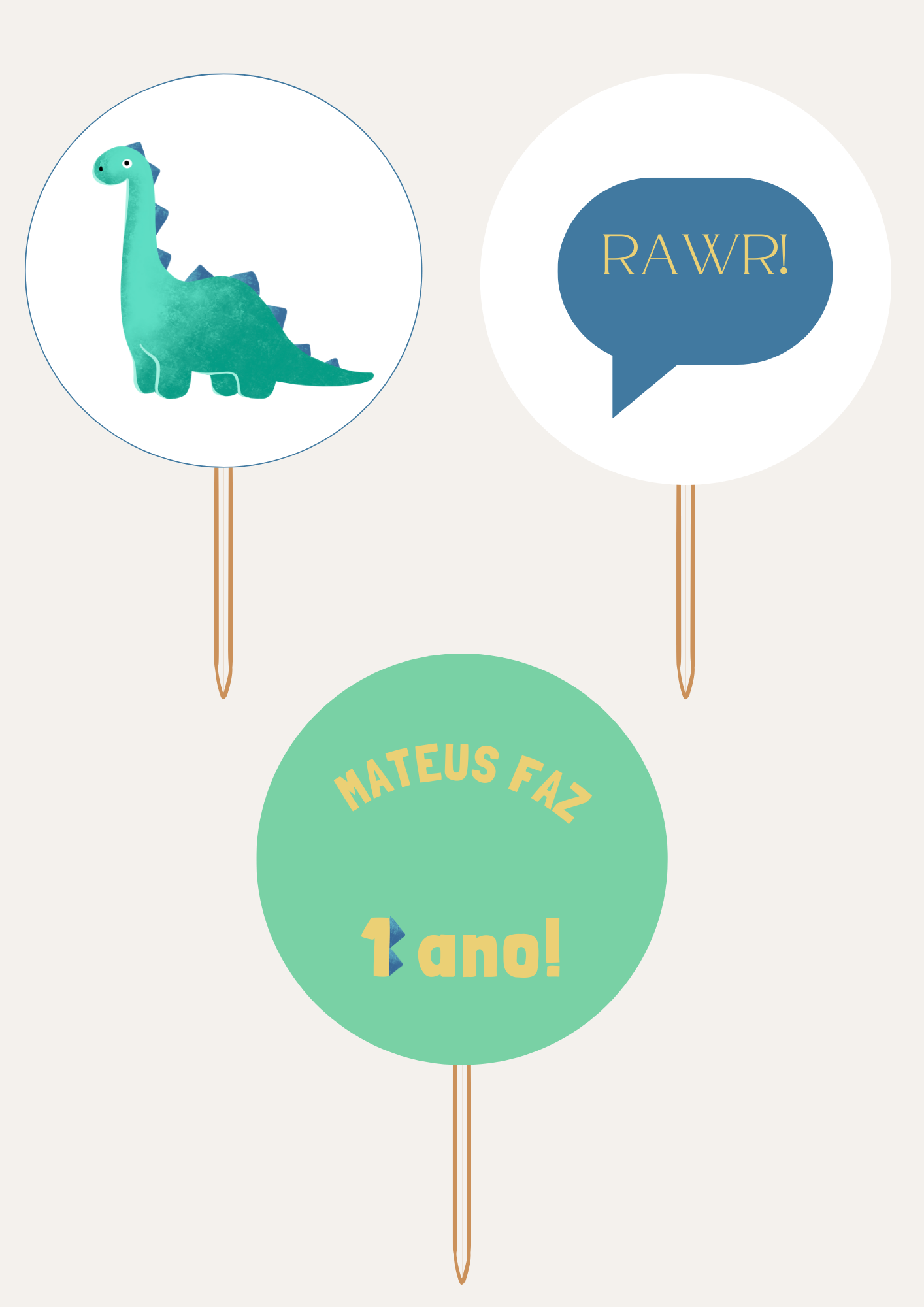 Topper de Cupcakes - Tema Dinossauro