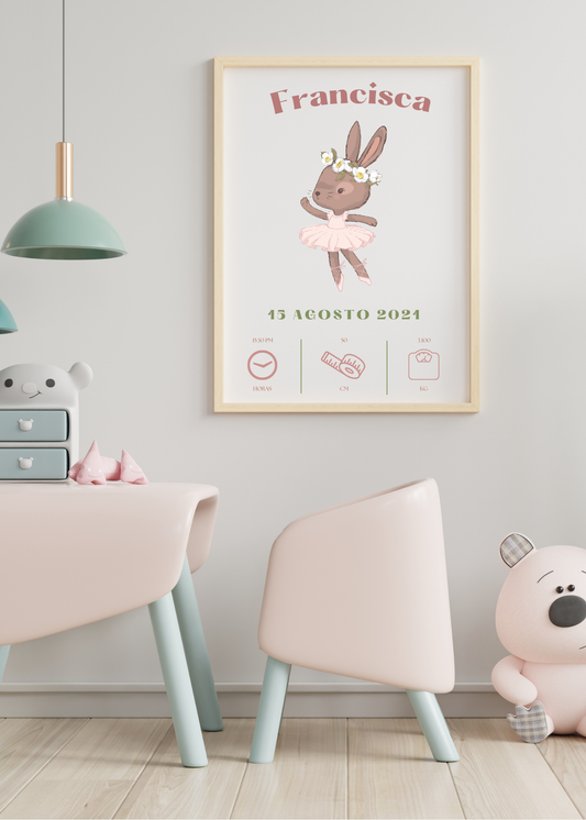 Quadro de Nascimento - Tema Coelha Bailarina