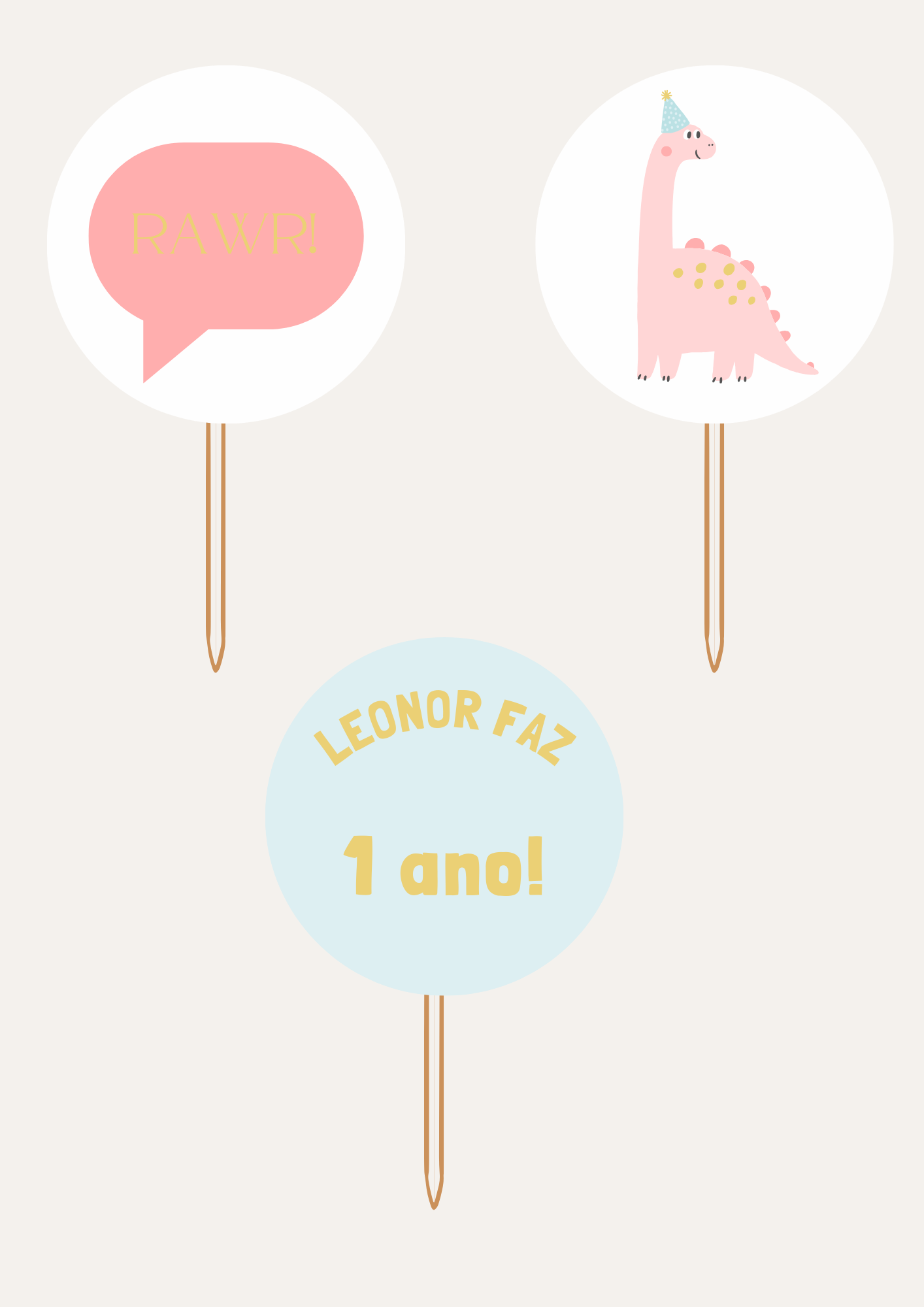 Topper de Cupcakes - Tema Dinossauro Rosa