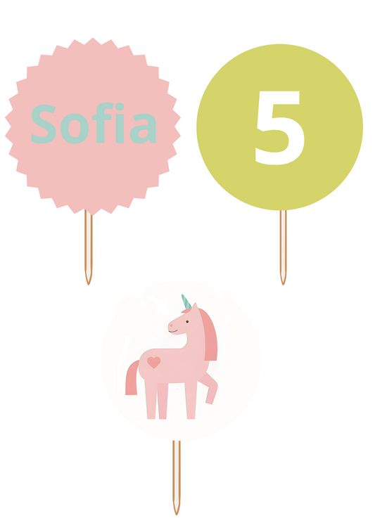 Topper de Cupcakes - Tema Unicórnio Rosa