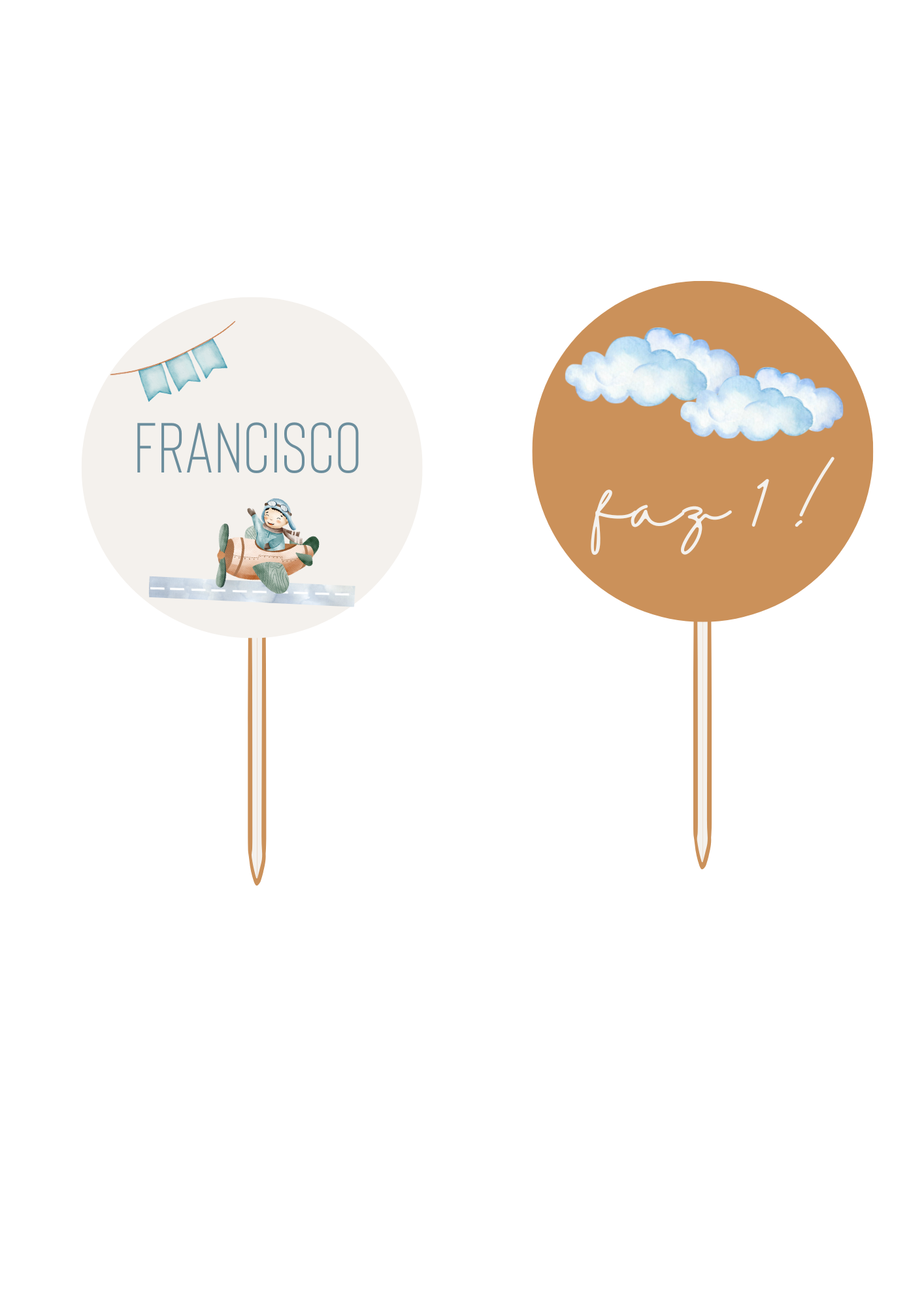 Topper de Cupcakes - Tema Avião