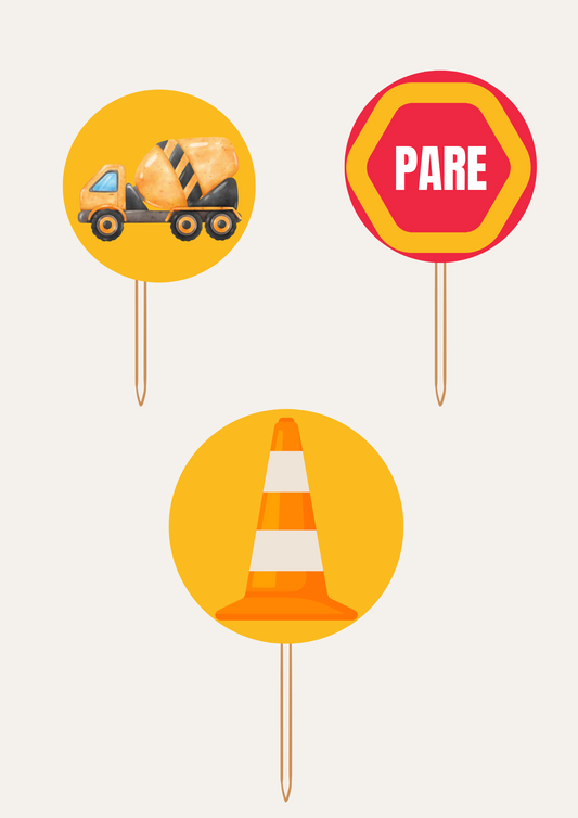 Topper de Cupcakes - Tema Construção