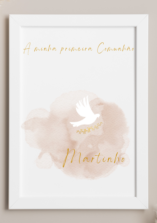 Poster de Mesa de Bolo - Tema Pomba Branca e Rosa