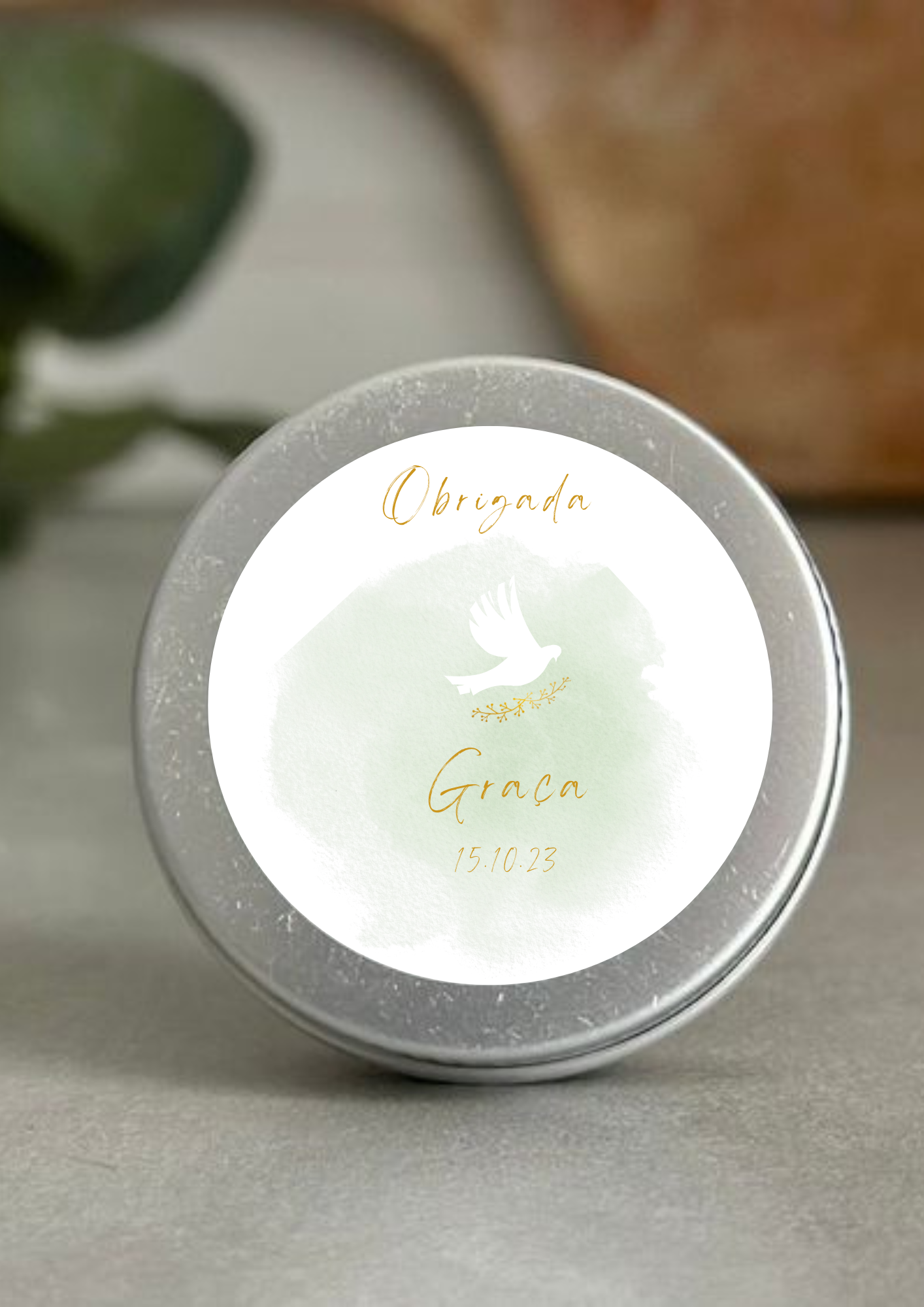 Etiqueta Redonda Grande - Tema Pomba Branca e Verde