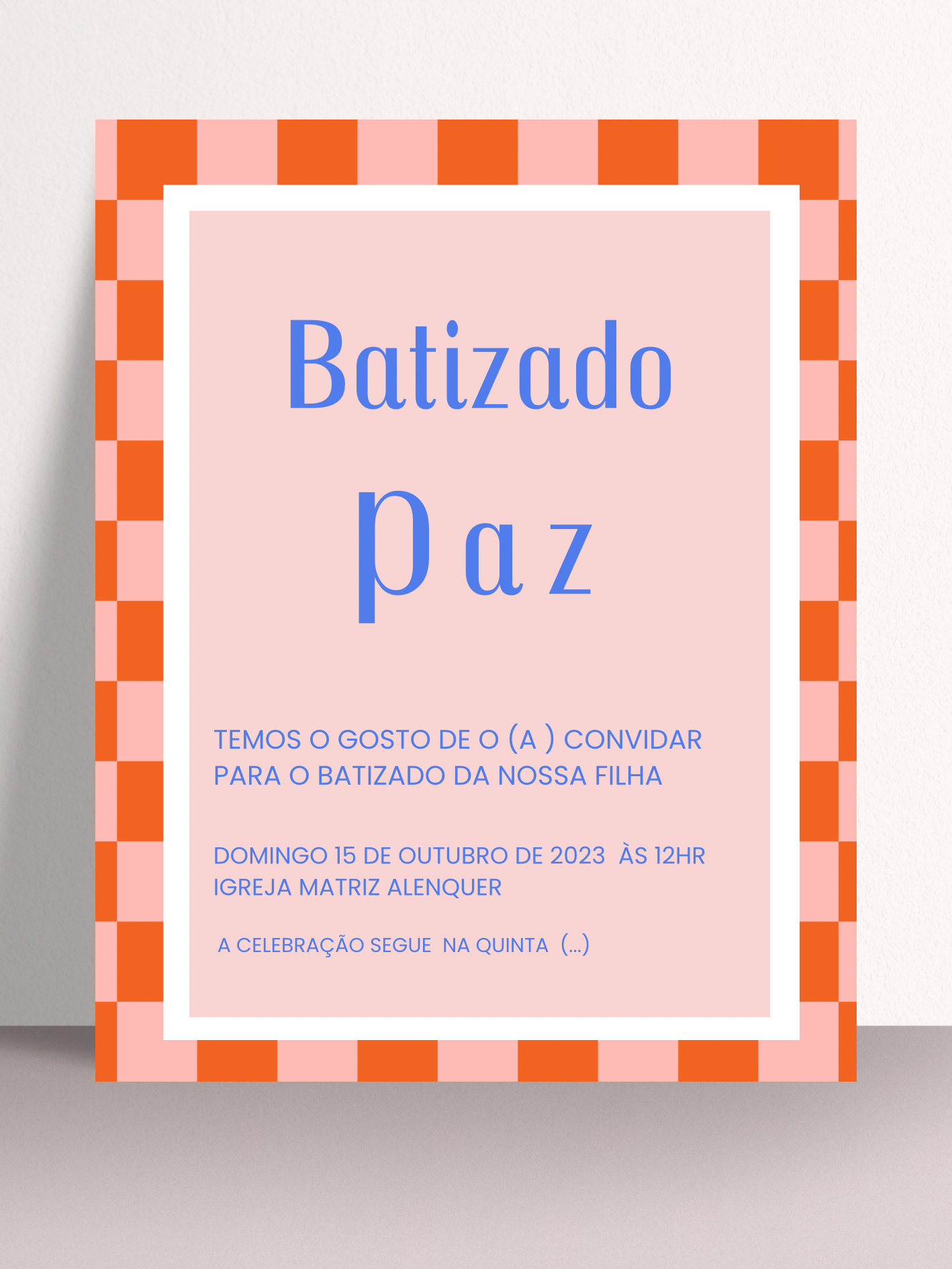 Convite - Tema Xadrez Laranja