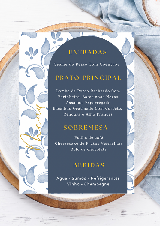 Menu - Tema Folhas Azuis