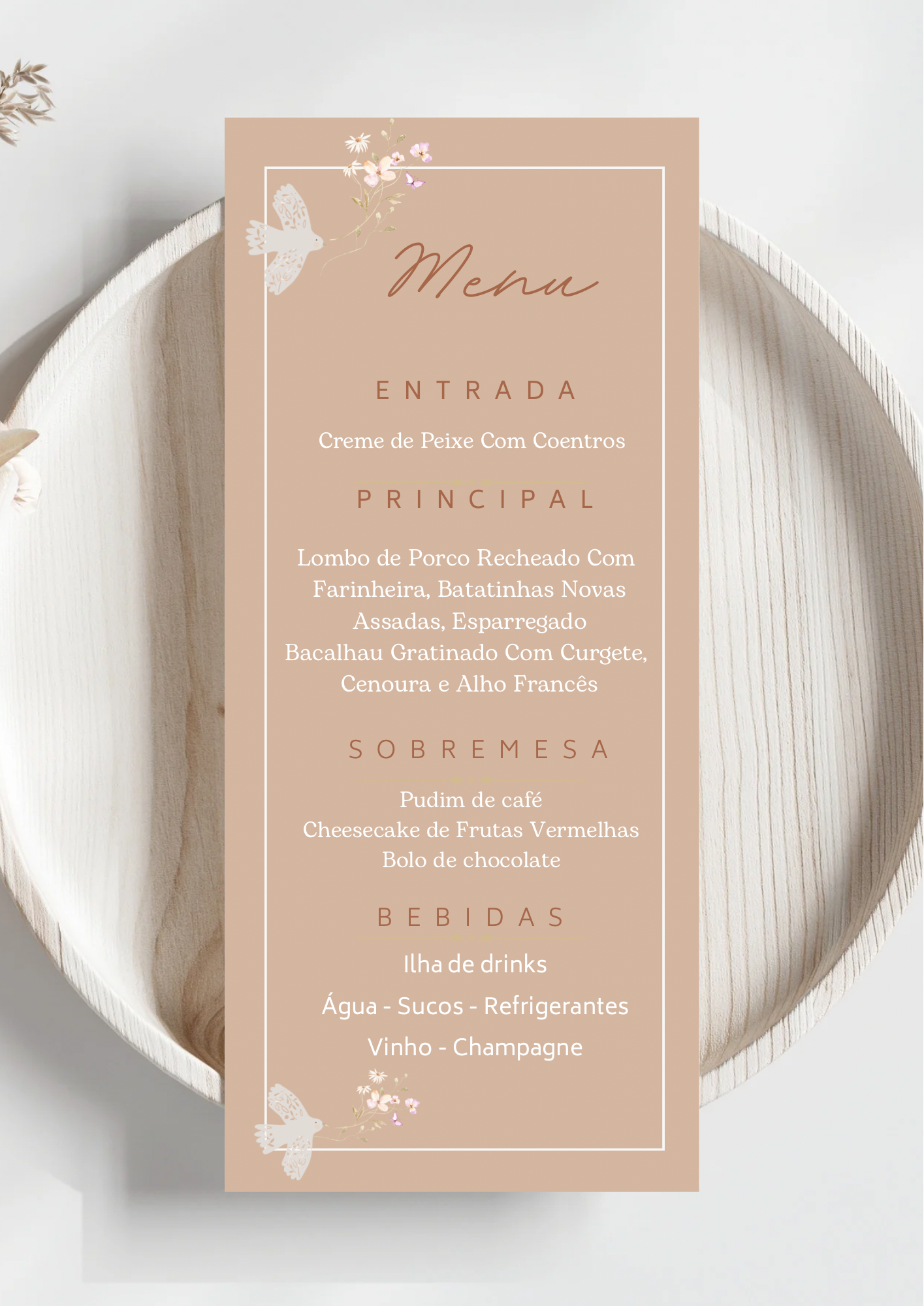 Menu - Tema Raminho Bege