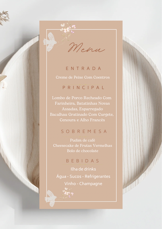 Menu - Tema Raminho Bege