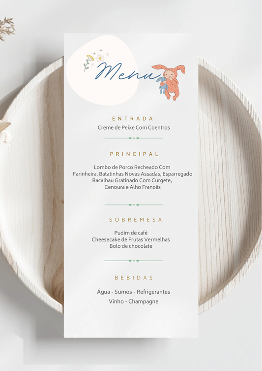Menu - Tema Peluche
