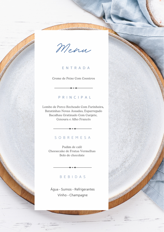 Menu - Tema Cornucópias Azuis
