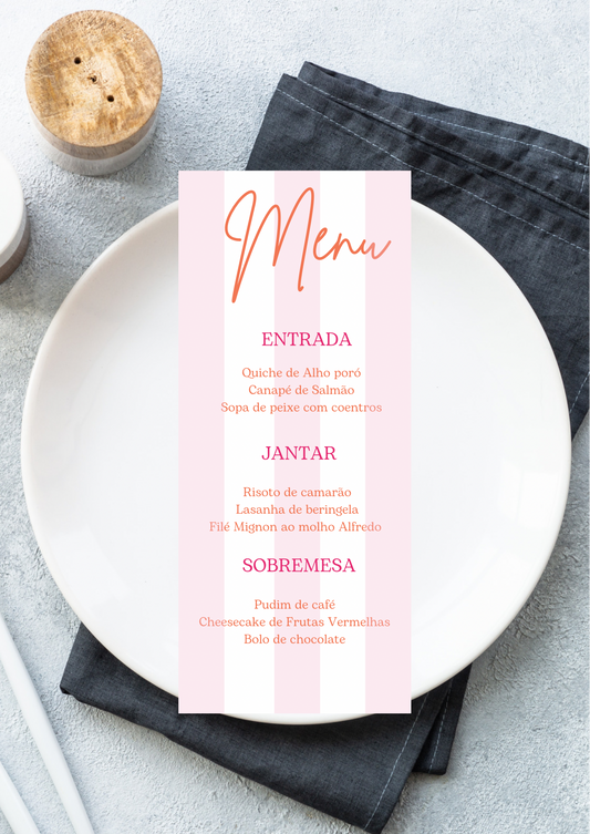 Menu - Tema Riscas Rosas