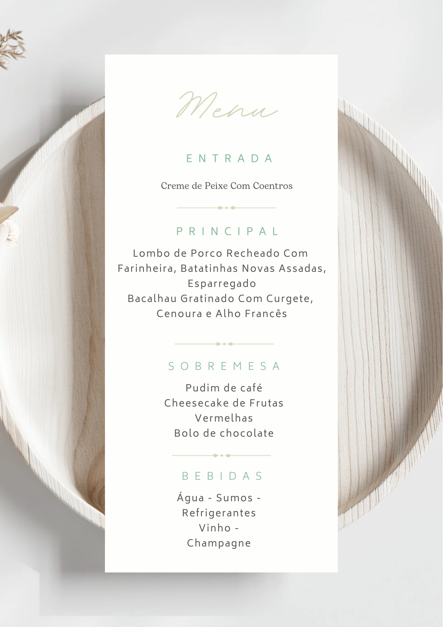 Menu - Tema Floresta Verde