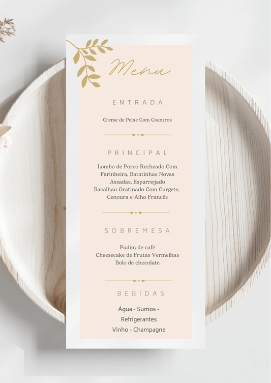 Menu - Tema Folhas Douradas