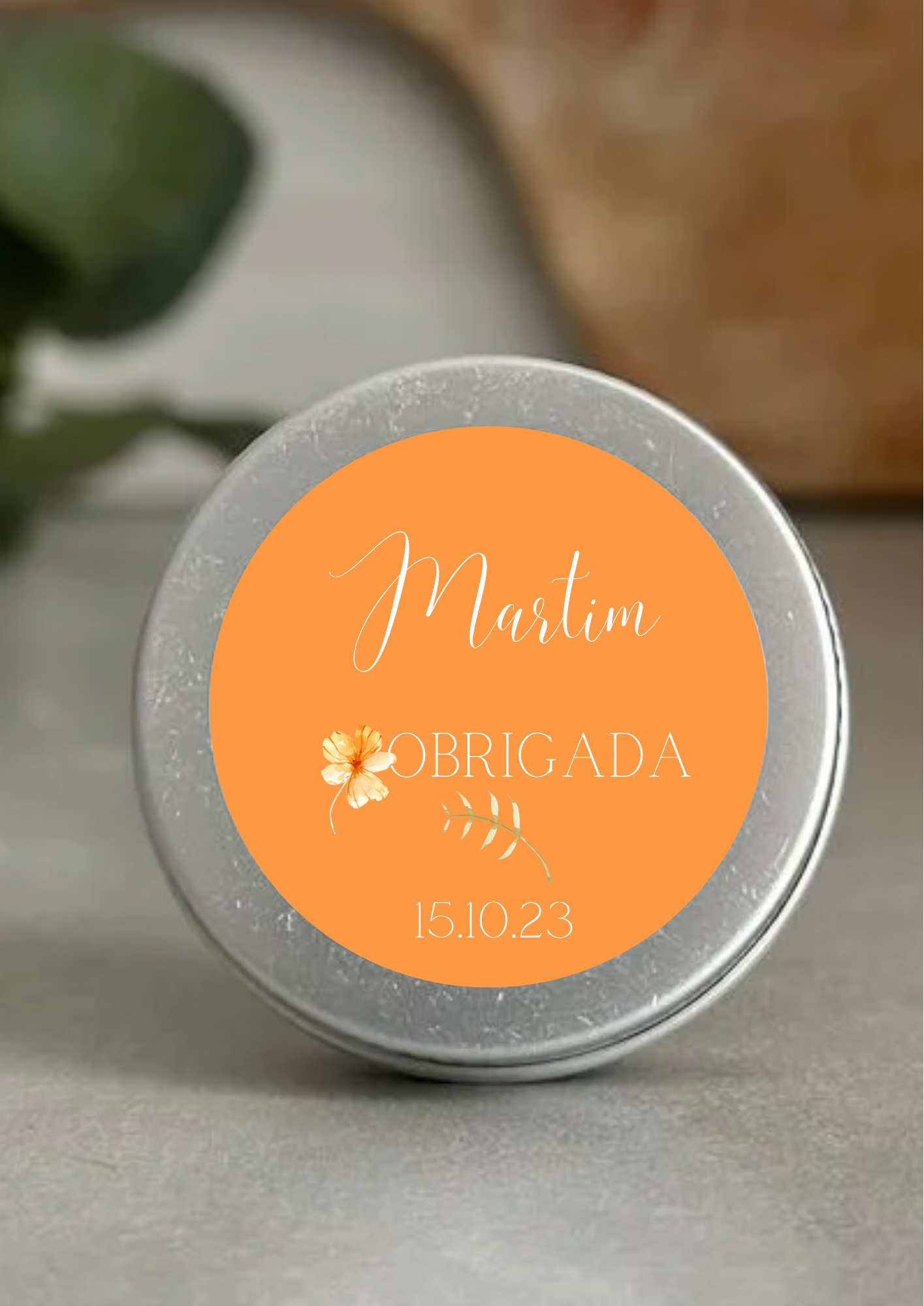 Etiqueta Redonda Grande - Tema Papoula Laranja