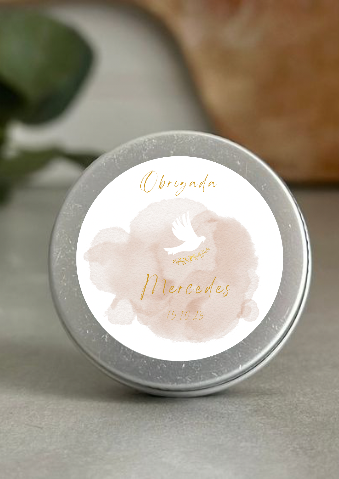 Etiqueta Redonda Grande - Tema Pomba Branca e Rosa
