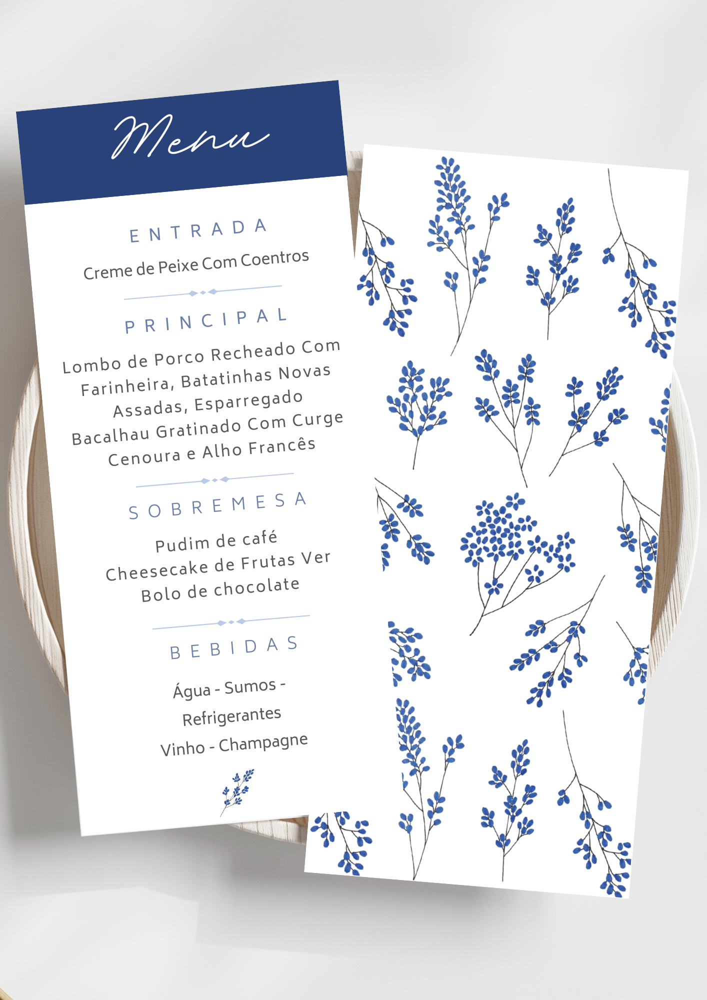 Menu - Tema Raminho Azul