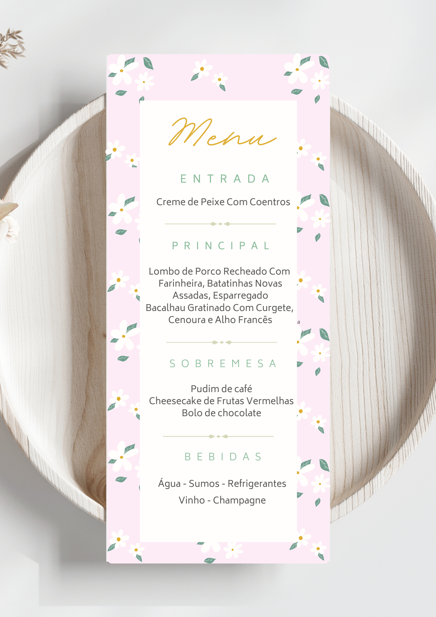 Menu - Tema Jasmim Rosa