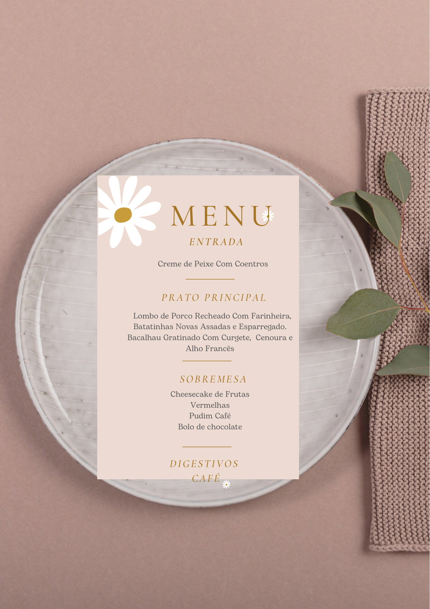 Menu - Tema Malmequer Bege
