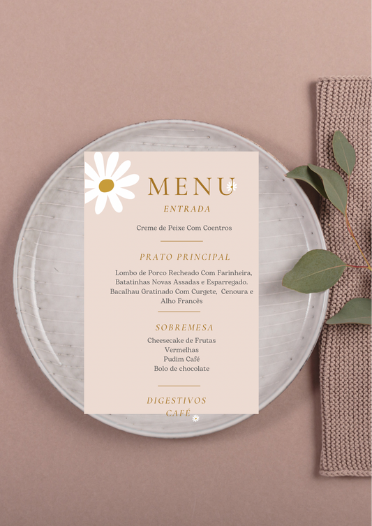 Menu - Tema Malmequer Bege