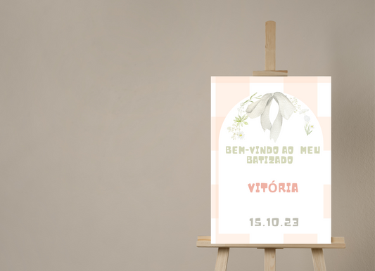 Placa de Boas Vindas - Tema Laço Branco