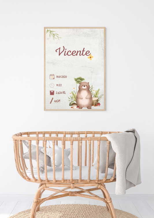 Quadro de Nascimento - Tema Urso